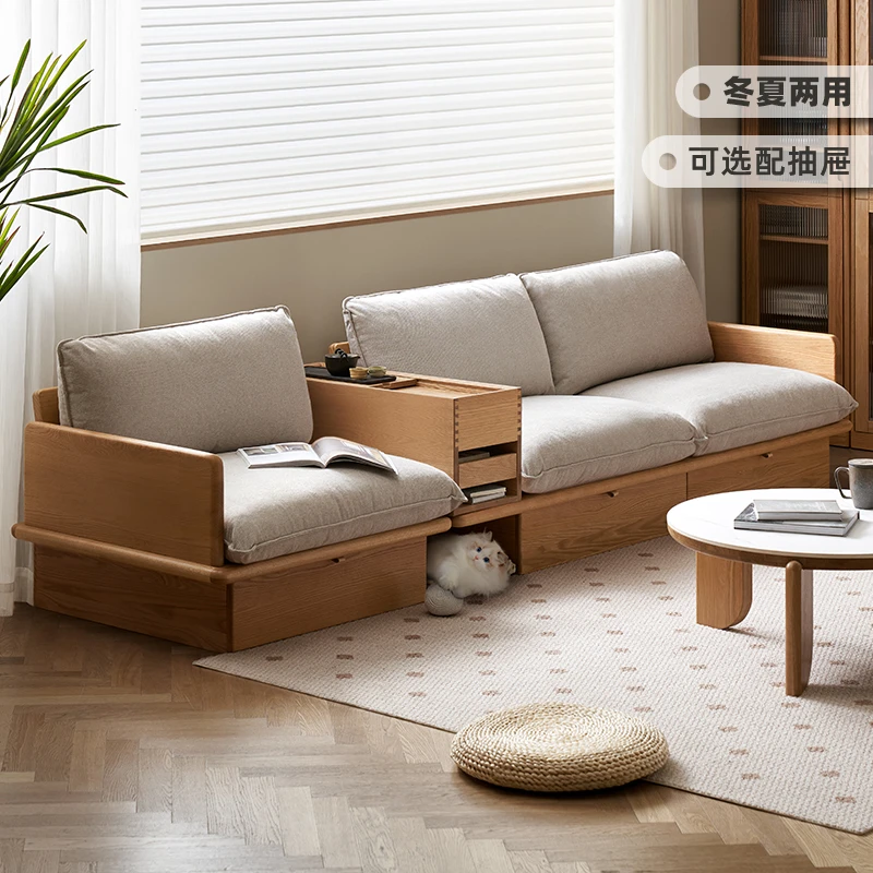 原始原素【捡漏】实木沙发客厅橡木沙发家用三人位储物沙发L706D