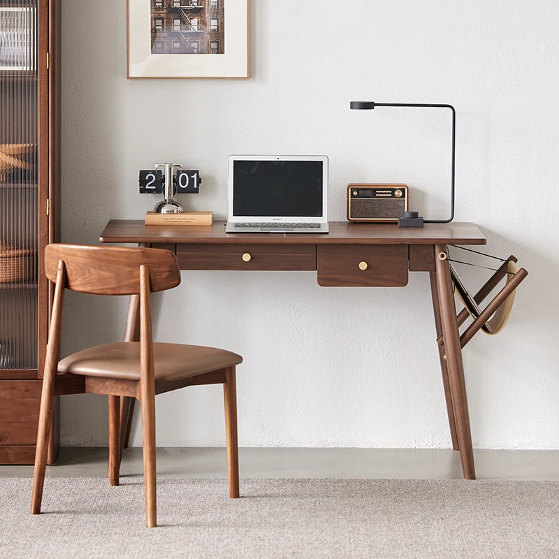 原始原素【会员内购价】实木书桌小户型学习桌黑胡桃木办公桌B5167