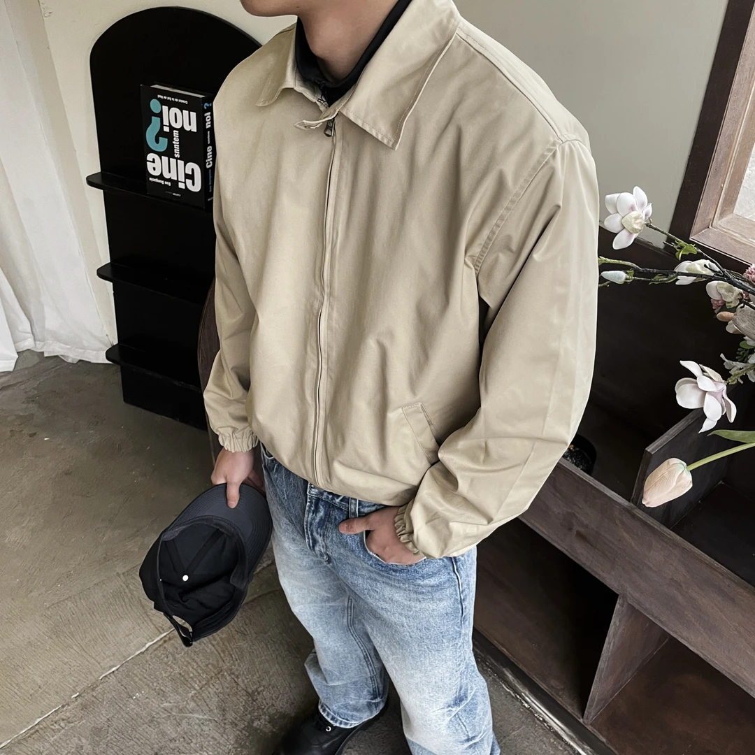 GTAL美式短宽哈灵顿夹克春季百搭纯色休闲男外套翻领休闲痞帅上衣