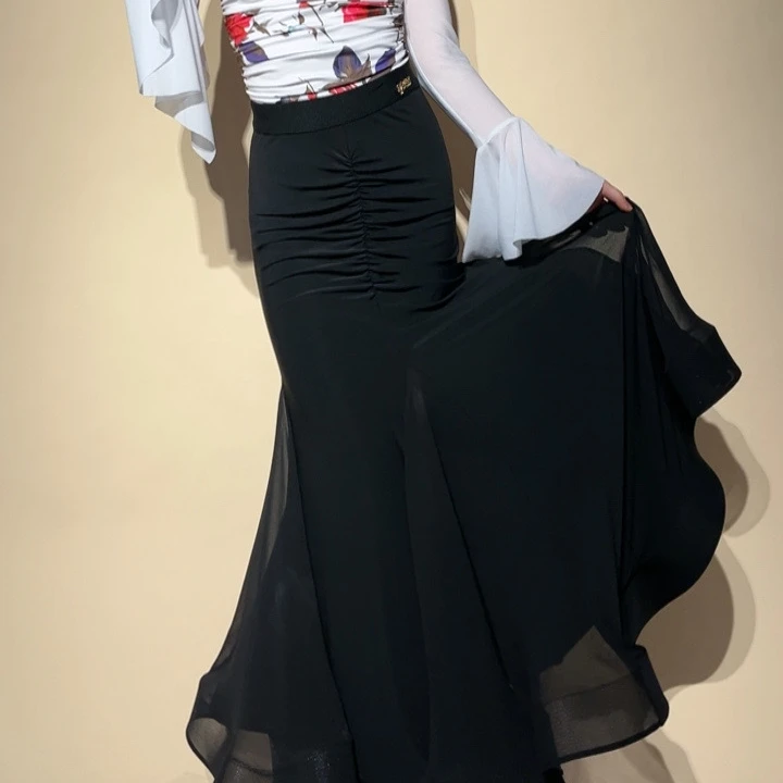 YRSS舞服♥新款气质天使翅膀摩登舞拉丁舞修身包臀半裙褶皱大摆