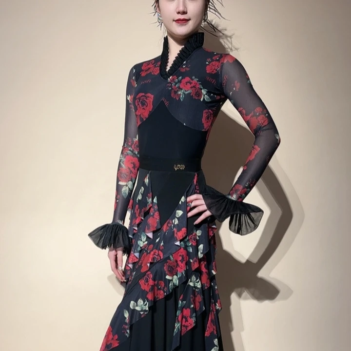 YRSS舞服♥新款无人区玫瑰分体裙摩登修身国标练习半裙