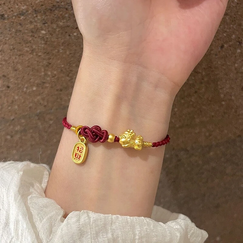 黄金貔貅编织手链女士新款999足金招财纳福手绳生日礼