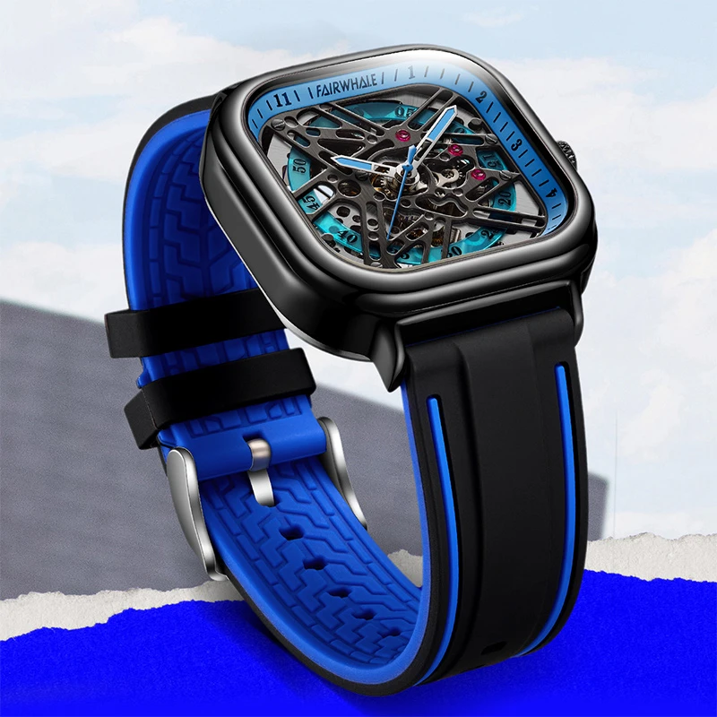 马克华菲方形陀飞轮防水手表男士十大品牌机械表镂空机芯新款6410