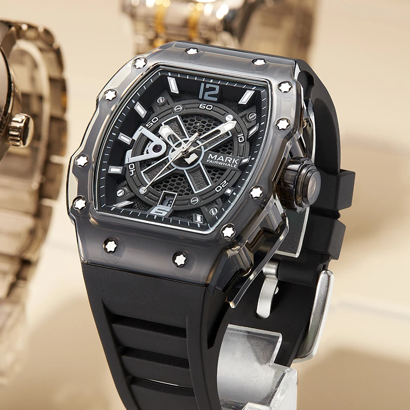 马克华菲黑色男士正品牌水晶壳全自动镂空机械表潮流防水夜光6810