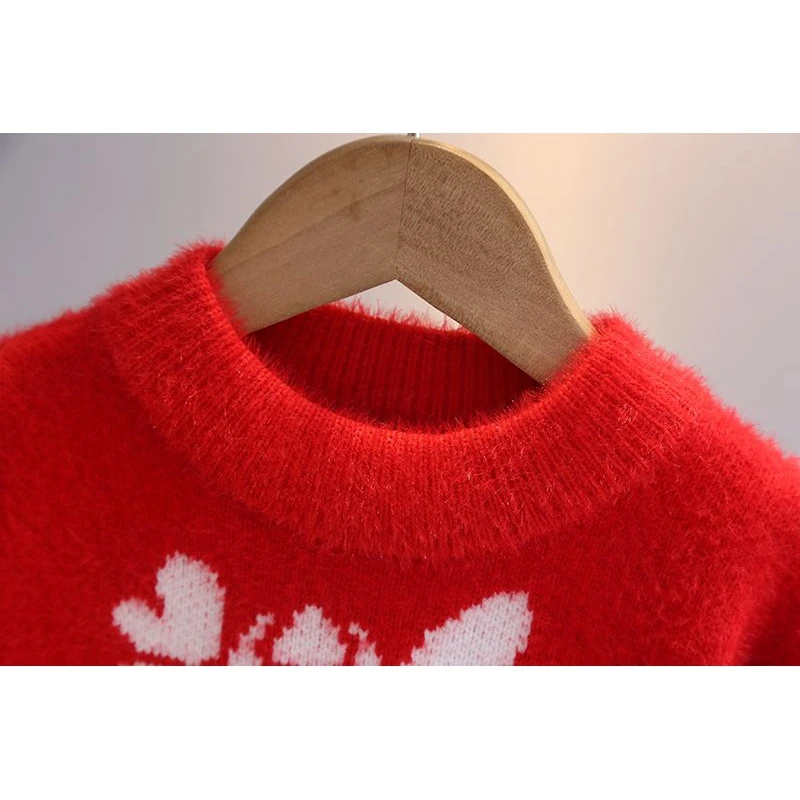 新款上新热销男女渐变色毛衣新年衣服大童针织衫秋冬装红色加厚打