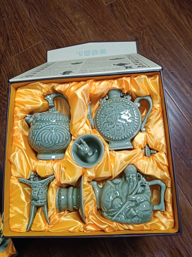 耀州窑经典复古十二生肖六件套礼盒青瓷公道陶瓷高档工艺品创意