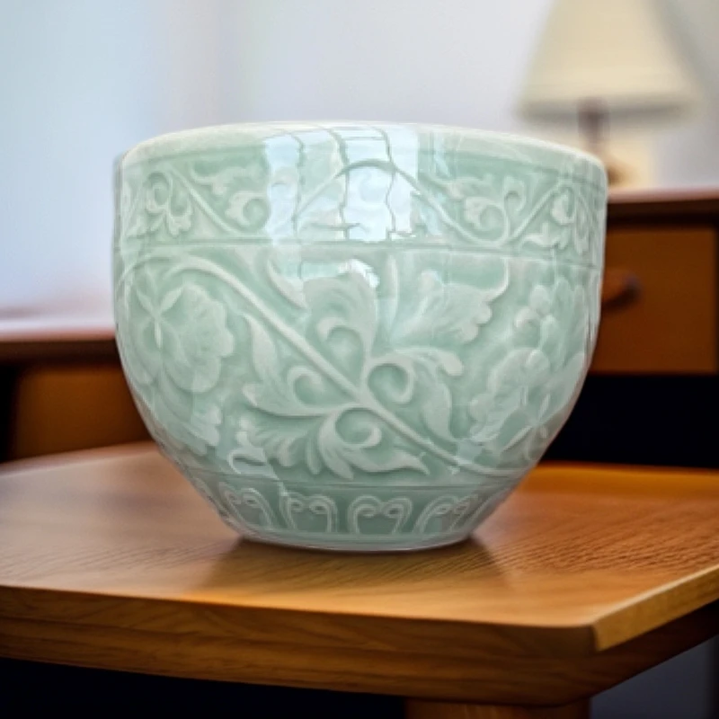 耀州窑青瓷大容量中式陶瓷大号缠枝手绘青釉主人杯（两只装）公道