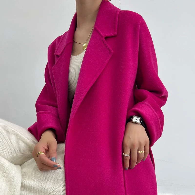 高端双面呢100%羊毛女士设计师款大衣中长款轻奢赫本风气质外套