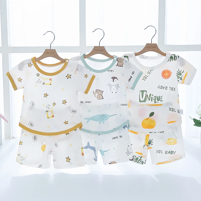 婴儿夏季夏天套装男宝宝短袖纯棉开档分体衣服女儿童睡衣短裤夏装