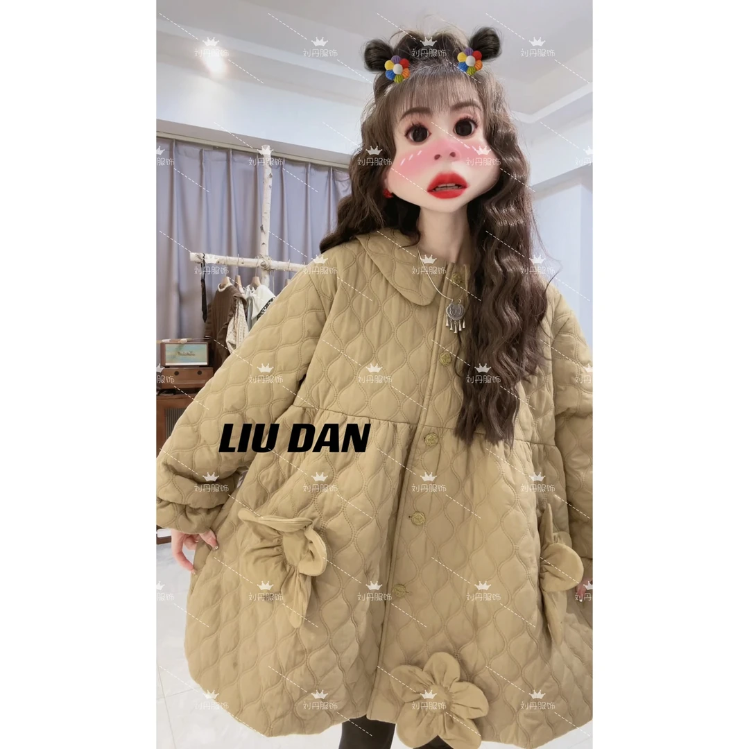 『冬日暖阳』—668冬季时尚甜美宽松翻领个性拼接保暖百搭中长款棉服