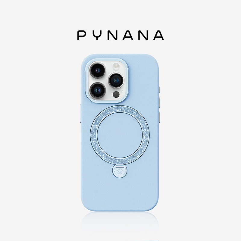 PYNANA翡娜娜网红水晶高奢防摔磁吸支架原创全包皮质苹果手机壳