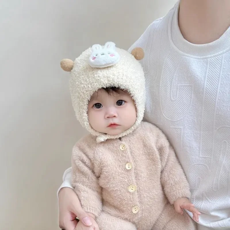 宝宝帽子秋冬季婴儿防风套头帽男宝女宝保暖护耳帽儿童超萌毛绒帽