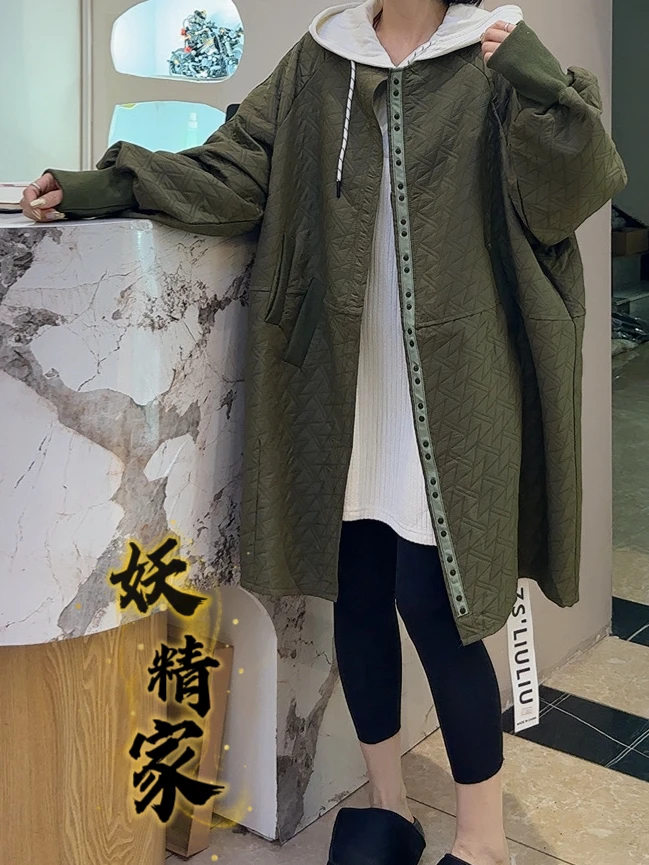 8825【妖精家】新款韩版宽松显瘦压线中长款百搭休闲风衣