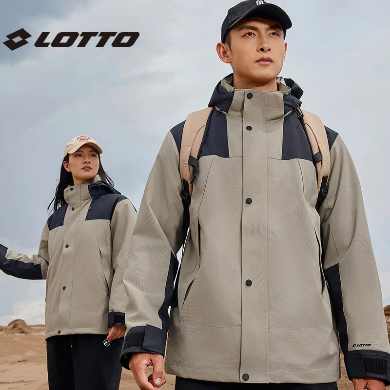 LOTTO/乐途防风保暖三合一冲锋衣户外抓绒运动加绒防风可拆卸外套