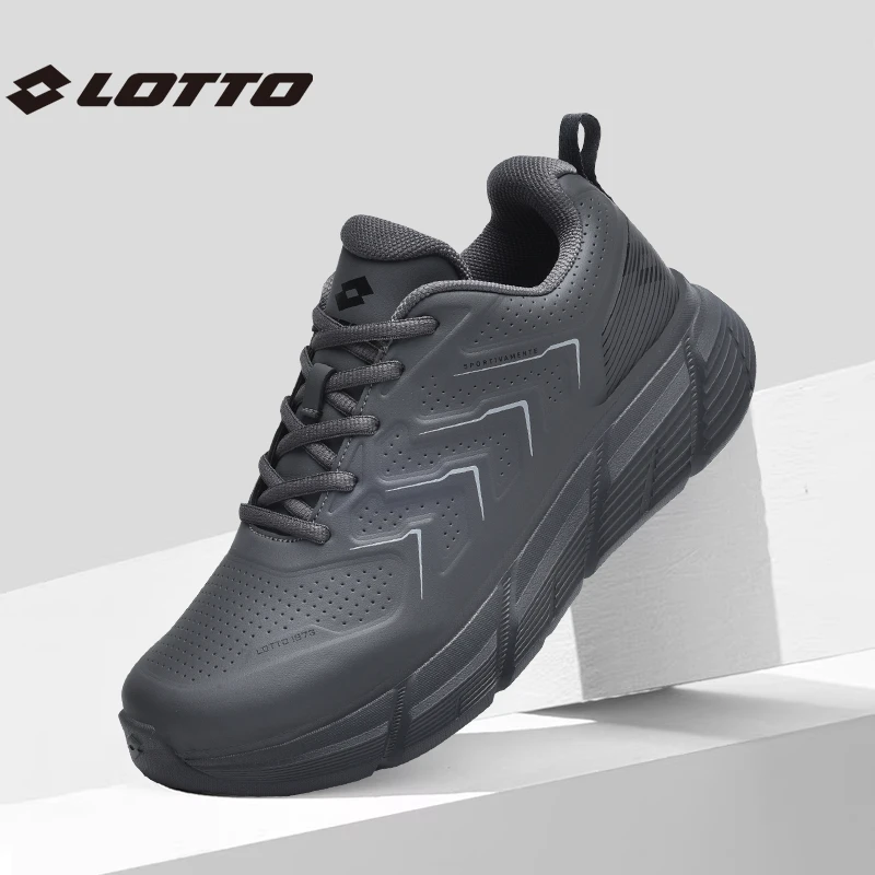 LOTTO/乐途春夏新款男子轻跑鞋休闲运动鞋黑色减震皮面防水运动鞋