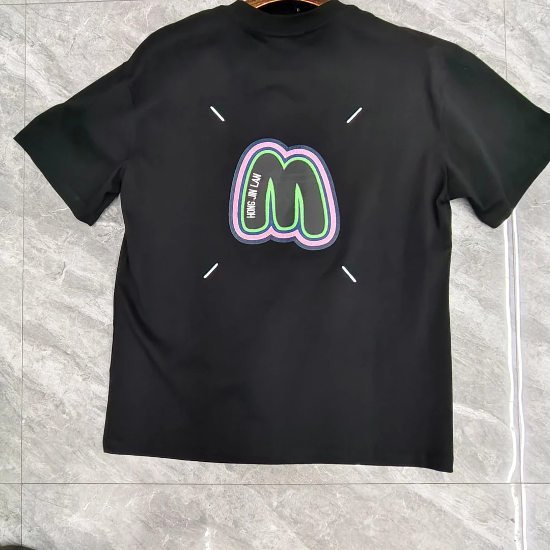 2025夏季新品 男士时尚潮牌纯色百搭圆领半袖 宽松刺绣印花半袖