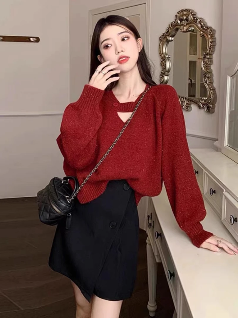 1103细闪秋冬2024新款时尚减龄针织衫毛衣女洋气套头打底衫女外穿