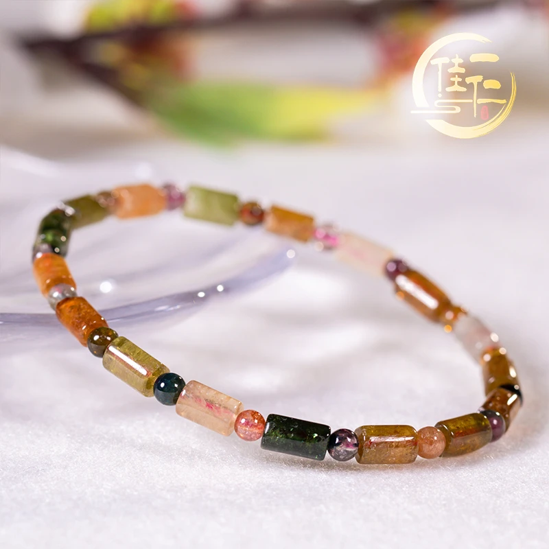 直播同价）天然糖果色系桶珠单圈碧玺手串女款首饰（正品证书）