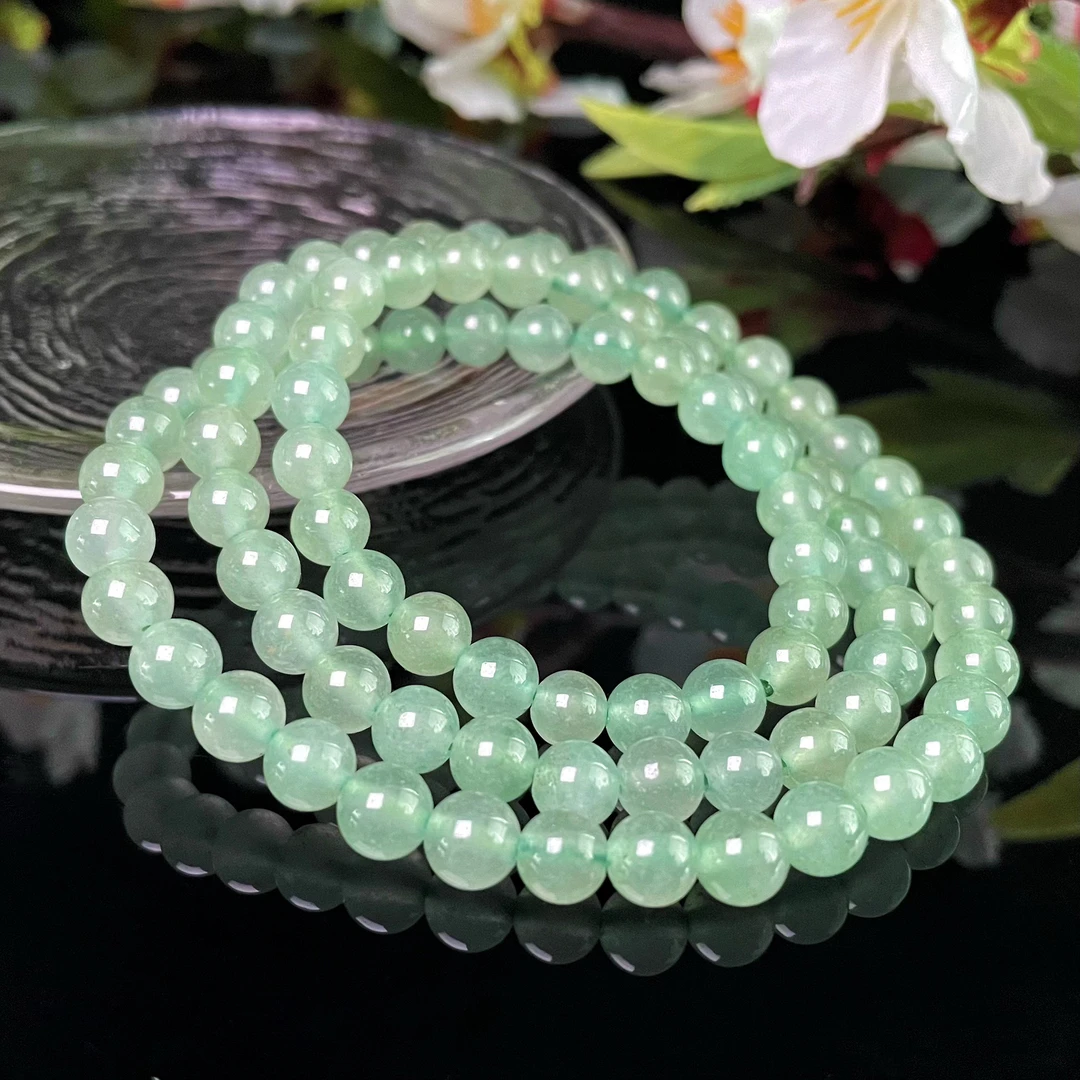 （直播同价）天然湖水绿东陵玉三圈手串女款手串国风百搭（带证）