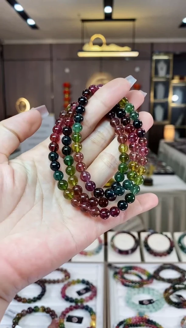 【闪购商品】碧玺收藏级三圈手串6mm+未镶嵌多样性发一条H一物一证