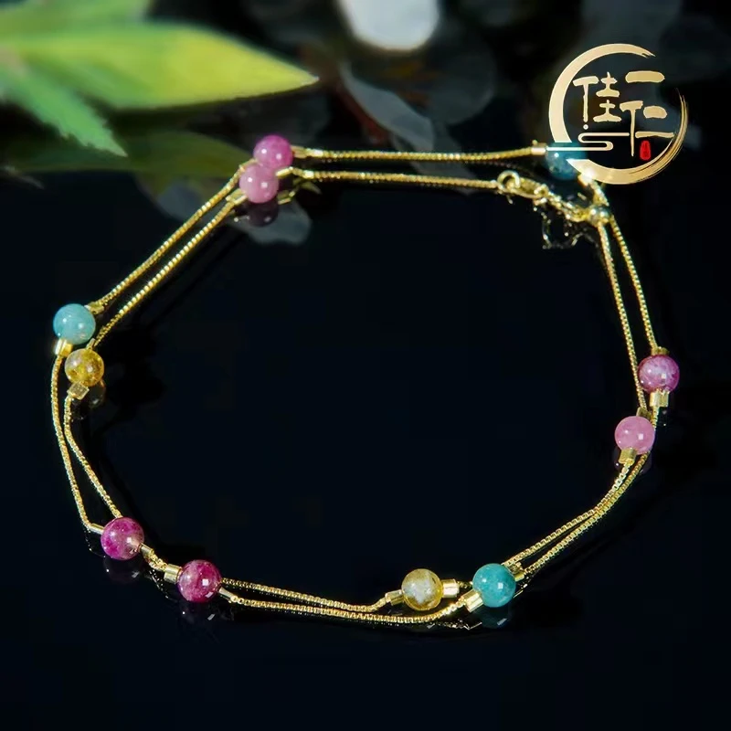 （直播同价）彩虹碧玺满天星项链轻奢女爆款珠宝石首饰（带证