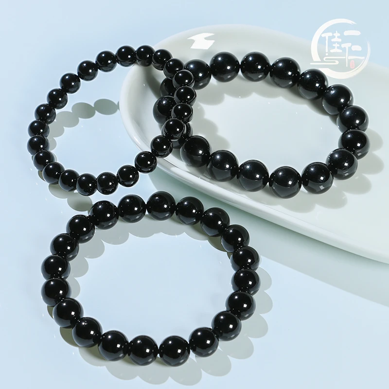 直播同价）天然黑碧玺男女网红情侣爆款玉手串单圈手串（正品带证