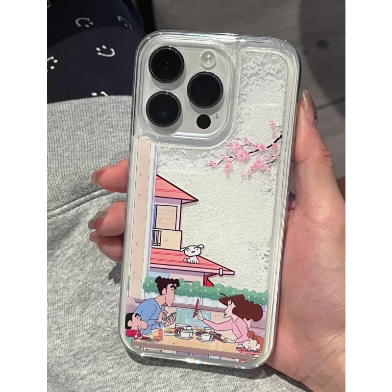 奥菲顿雪天小新一家适用iphone16/15流沙手机壳华为viv小米oppo套