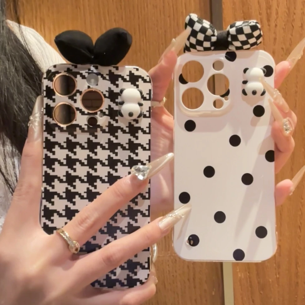 趣味黑白千鸟格适用iPhone15无边框14手机硬壳华为vivo小米oppp套