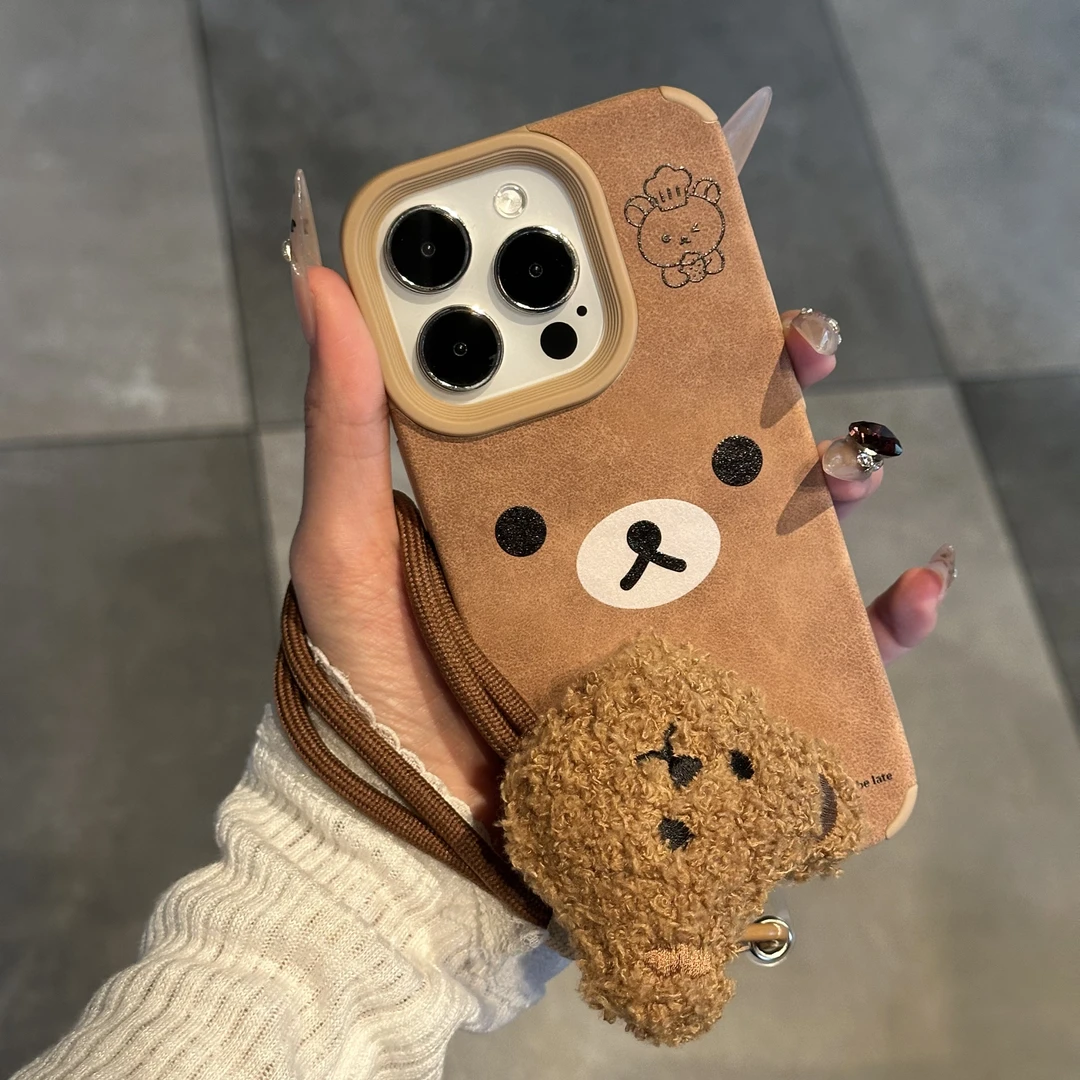 奥菲顿ins小熊表情挂链适用iPhone16/15大孔贴皮14苹果手机壳12套