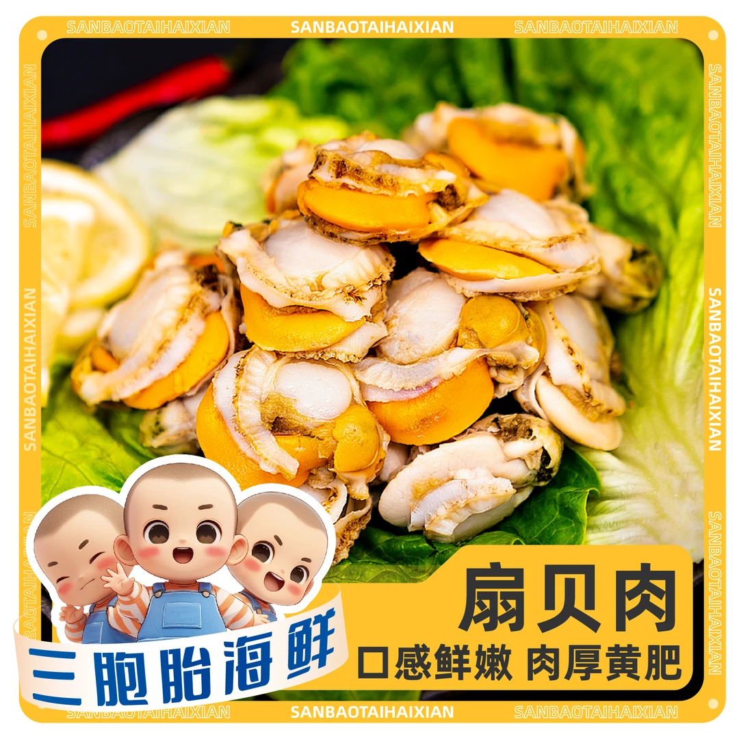 【顺丰发货】③新鲜中号扇贝肉 去壳无泥无沙带黄 净重120g/包*10包