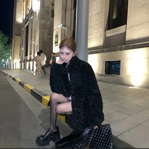 富人区Teddy3.0版本慵懒风仿羊羔绒皮毛一体加绒加厚中长款外套