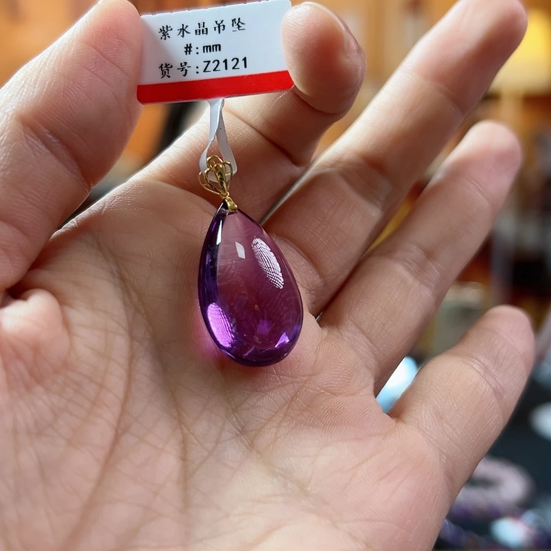 水晶手链18K金镶嵌紫水晶吊坠