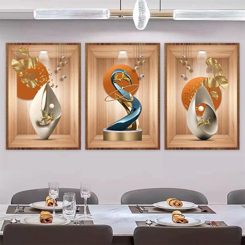 客厅三联画自粘贴画沙发背景墙纸餐厅饭厅墙上贴饰床头装饰墙壁画
