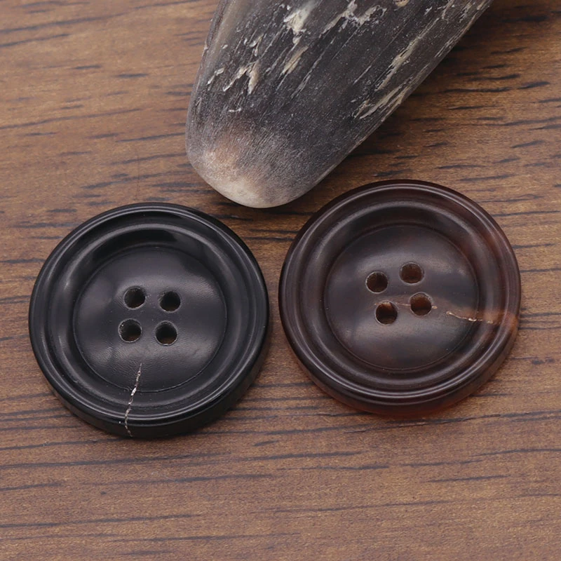 黑色羊绒毛呢大衣真牛角扣轻奢西装风衣纽扣咖啡色四眼扣子配件