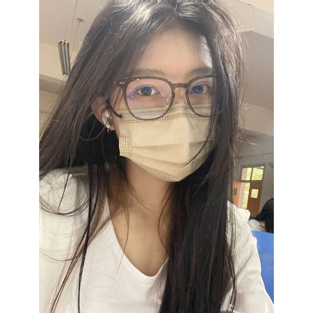 超轻冷茶色近视时尚眼镜框女可配度数镜片防蓝光大脸显瘦眼睛框架