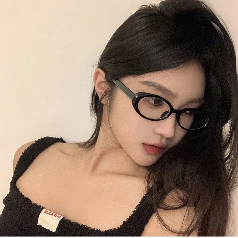 网红近视眼镜女ins椭圆形猫眼高级感Y2K辣妹韩版素颜防蓝光平光镜