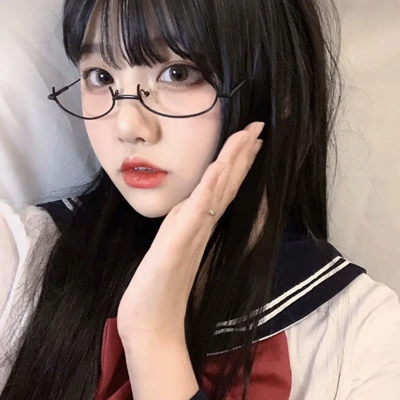 动漫日系软妹黑方椭圆眼镜框女款无镜片金属自拍二次元装饰黑框女