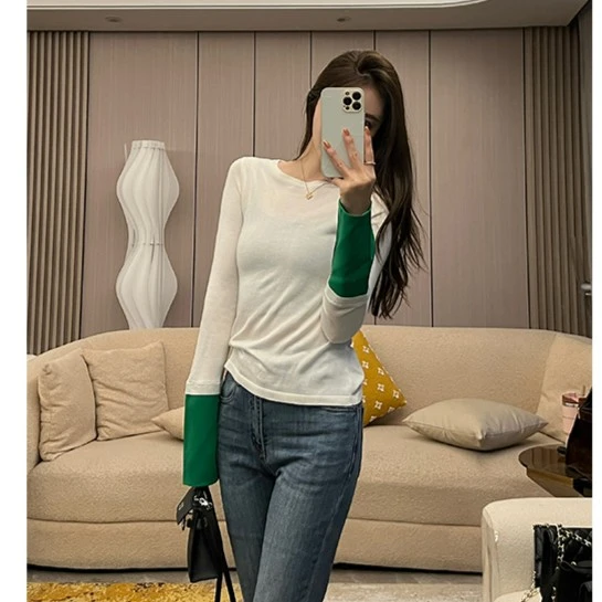 【BWR】精品高级袖口撞色拼接长袖圆领打底XY224