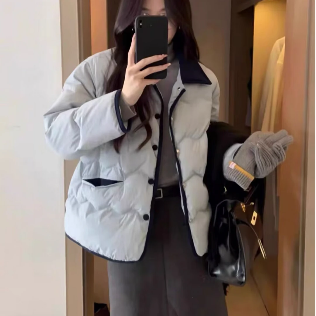 大码秋冬时尚气质加厚翻领显瘦短款棉衣外套女101