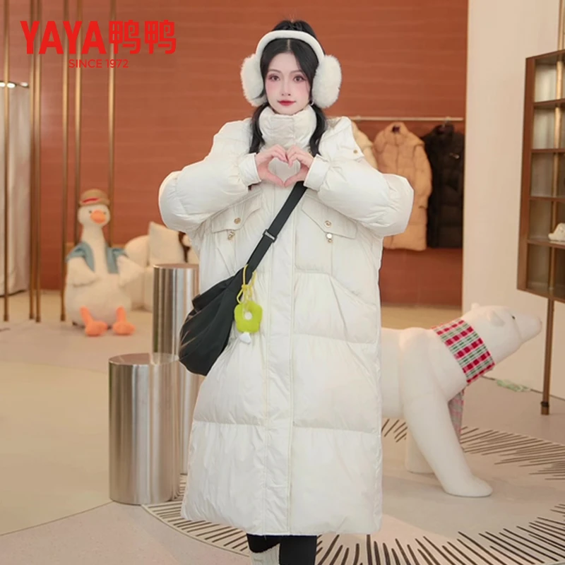 YAYA/鸭鸭长款羽绒服时尚连帽保暖秋冬中长款防风韩版YE3B634693L