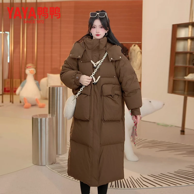 YAYA/鸭鸭休闲连帽中长款保暖韩版简约羽绒服DMZ07312