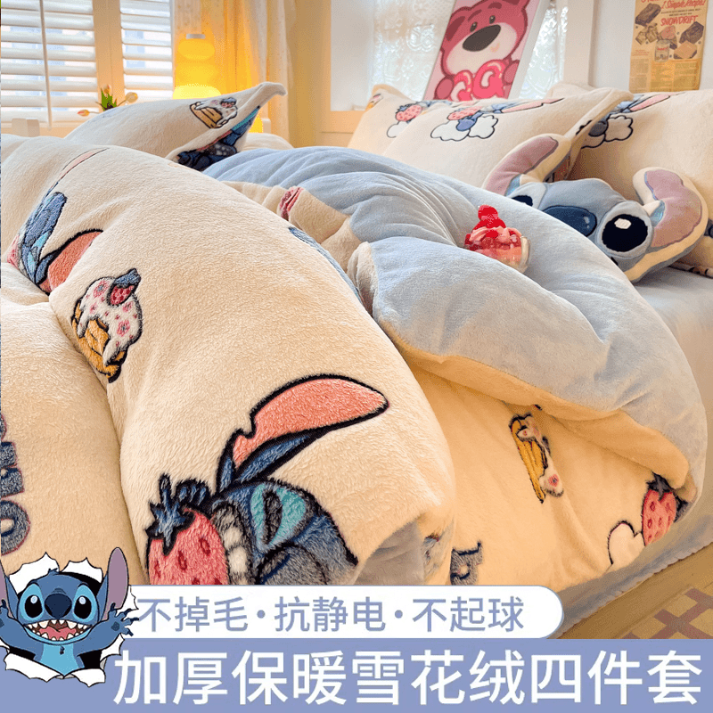 3秒速暖冬季款牛奶绒床上四件套珊瑚绒被套三件套法兰绒床笠轻奢
