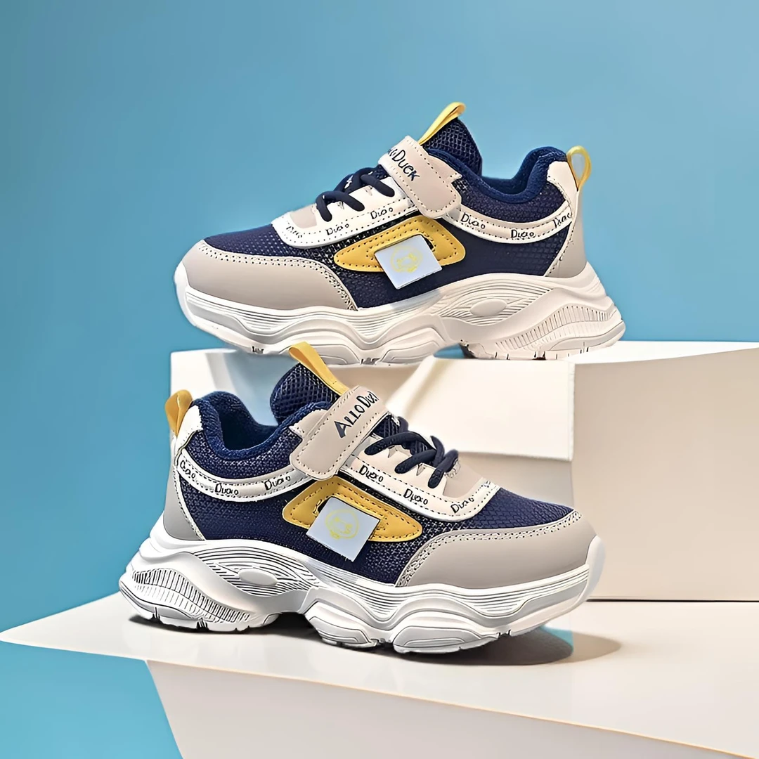 小黄鸭秋冬男女童二棉运动鞋皮面防水耐磨老爹鞋防滑软底跑步鞋