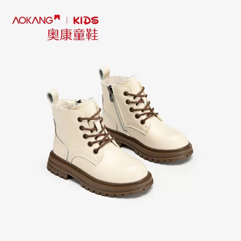 Aokang/奥康【牛皮】儿童马丁靴2022秋冬男童女童26-37码高帮靴子