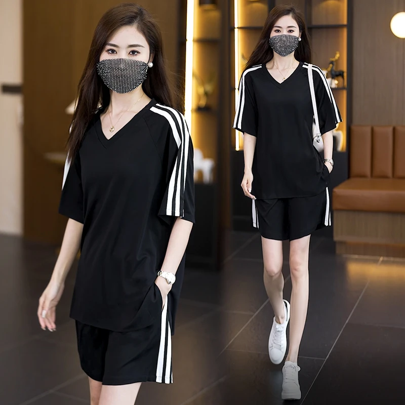2024夏装新款两件套大码宽松显瘦薄款透气休闲运动时尚短裤套装女