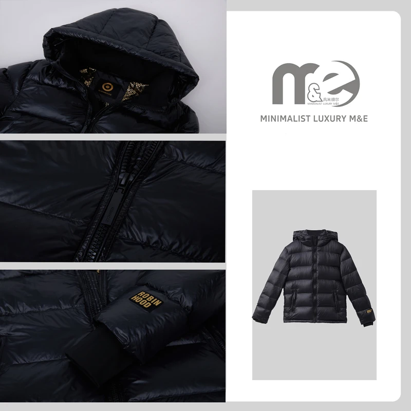 M&E 罗宾汉黑色金标男女同款短款情侣羽绒服Y-2