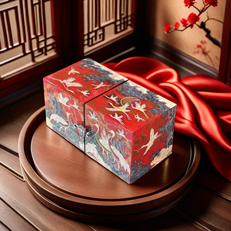 首饰盒/箱 精美对开式螺钿首饰盒红色流光溢彩款