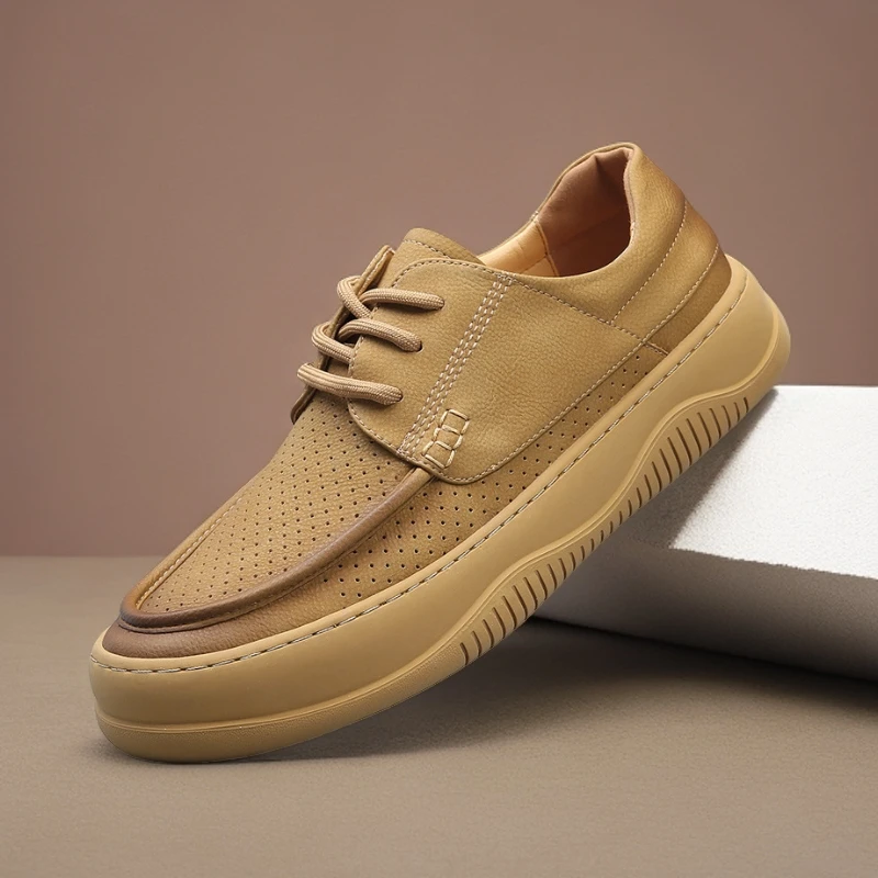 【老陈男鞋】春季镂空男鞋真皮透气复古英伦风商务休闲皮鞋