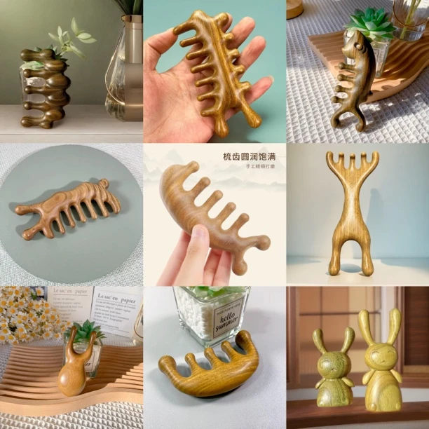 檀木经络按摩梳多功能防静电家用按摩梳防脱头疗便携