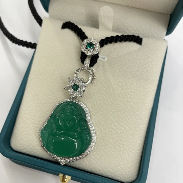 合金合成锆石吊坠 绿精美笑佛吊坠赠黑绳